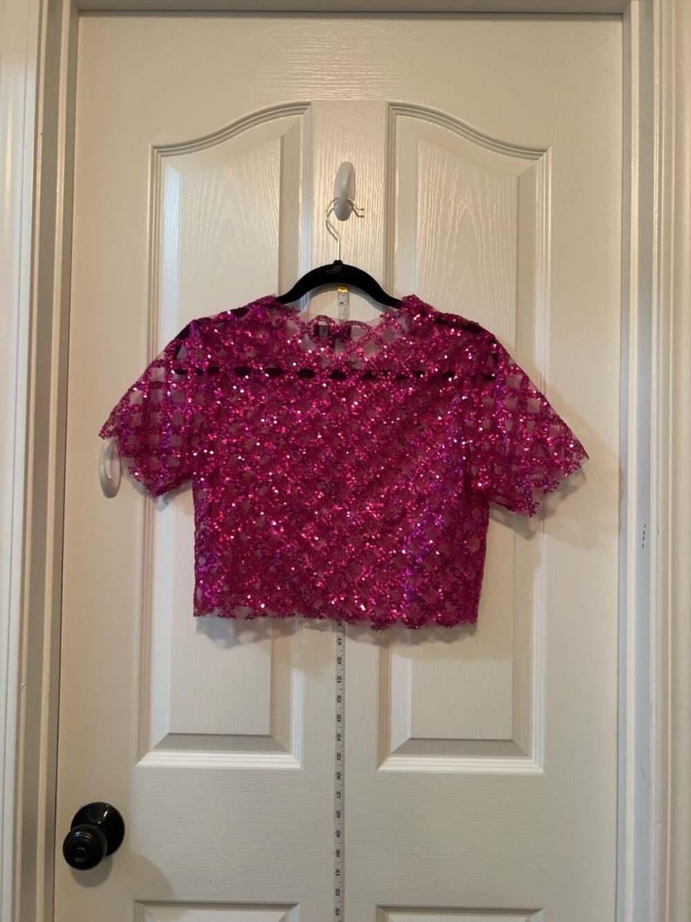 Julia By Love J Hot Pink Sequins Mesh Y2K Crop Top Small - Picture 6 of 6
